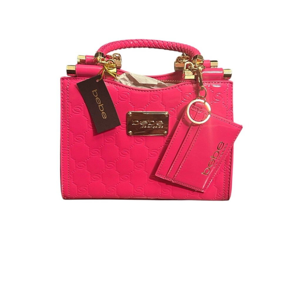Bebe Dana Monogram Top Handle Crossbody Hot Pink Detachable Cardholder MSRP $109